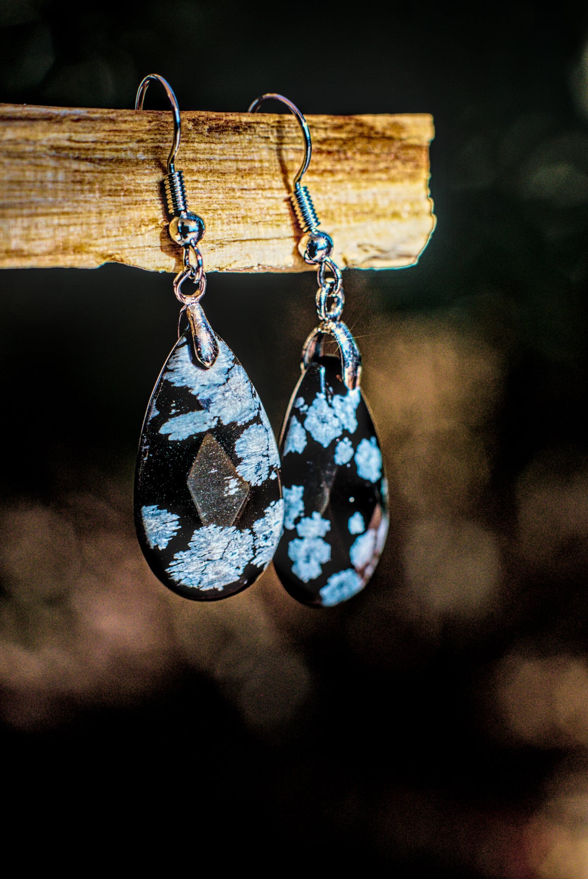 Snowflake Obsidian -Faceted Earrings