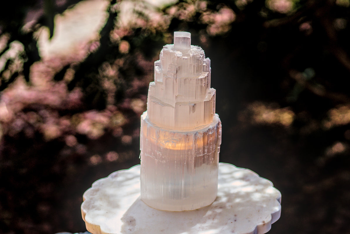 Selenite Tower Lamp 7-8"