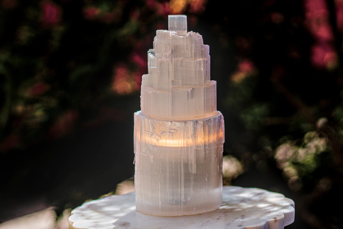 Selenite Tower Lamp 6"