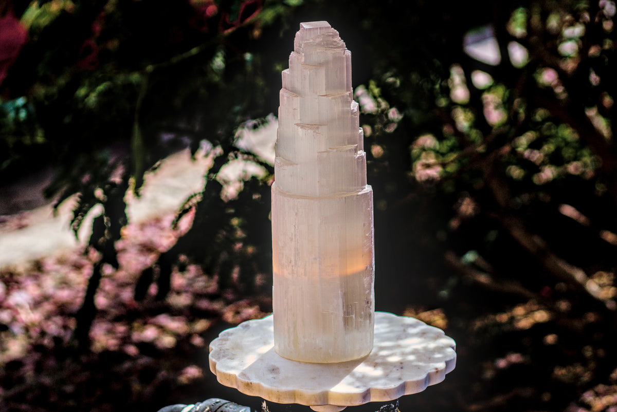 Selenite Tower Lamp 11"