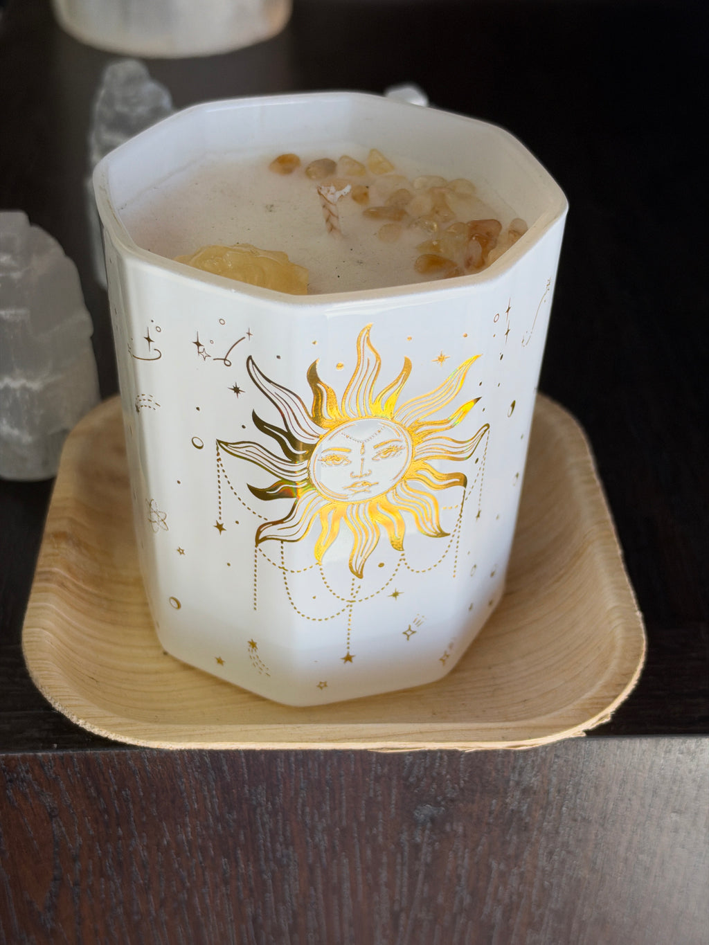 Sun Citrine + Yellow Jade Crystal Candle