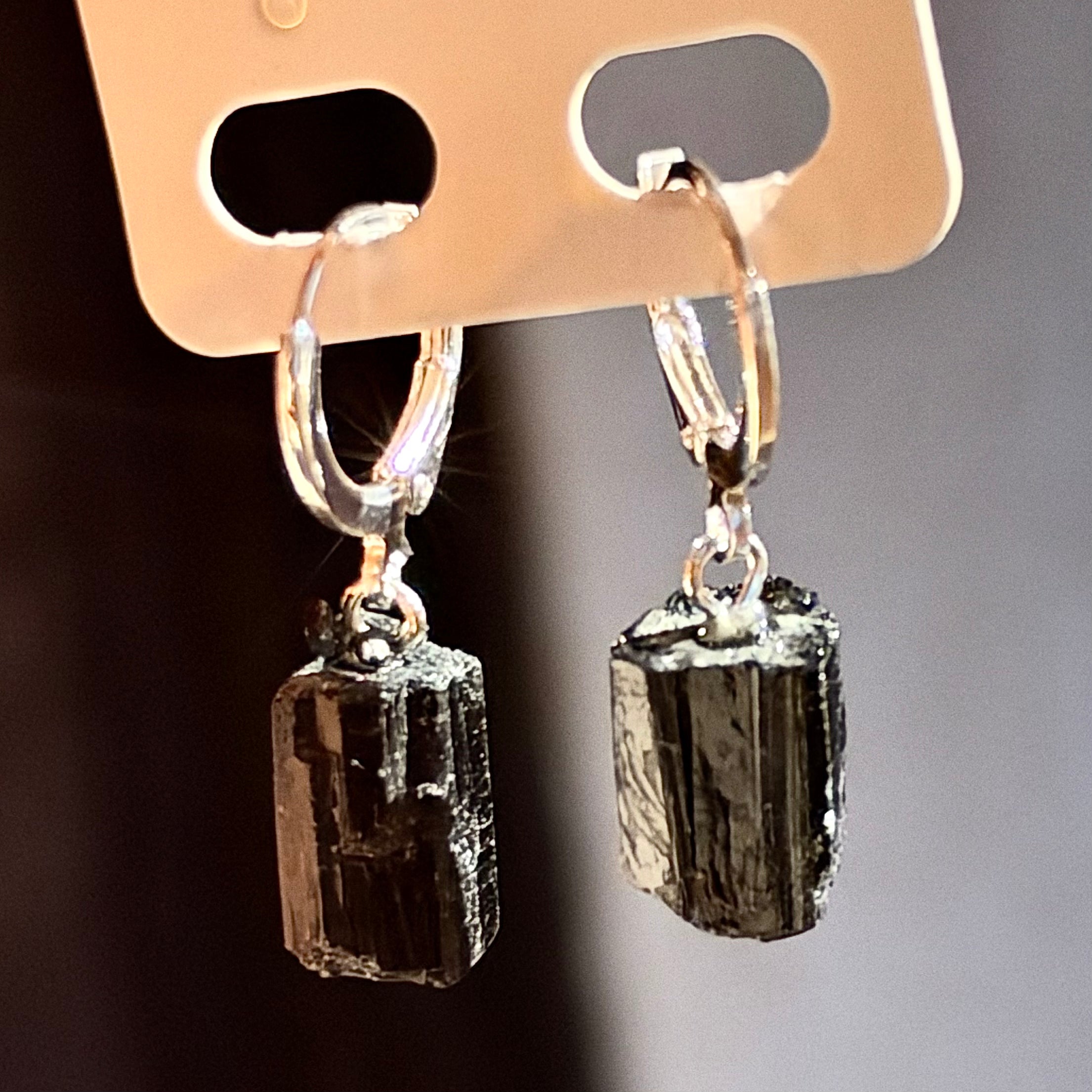Black Tourmaline Raw Earrings