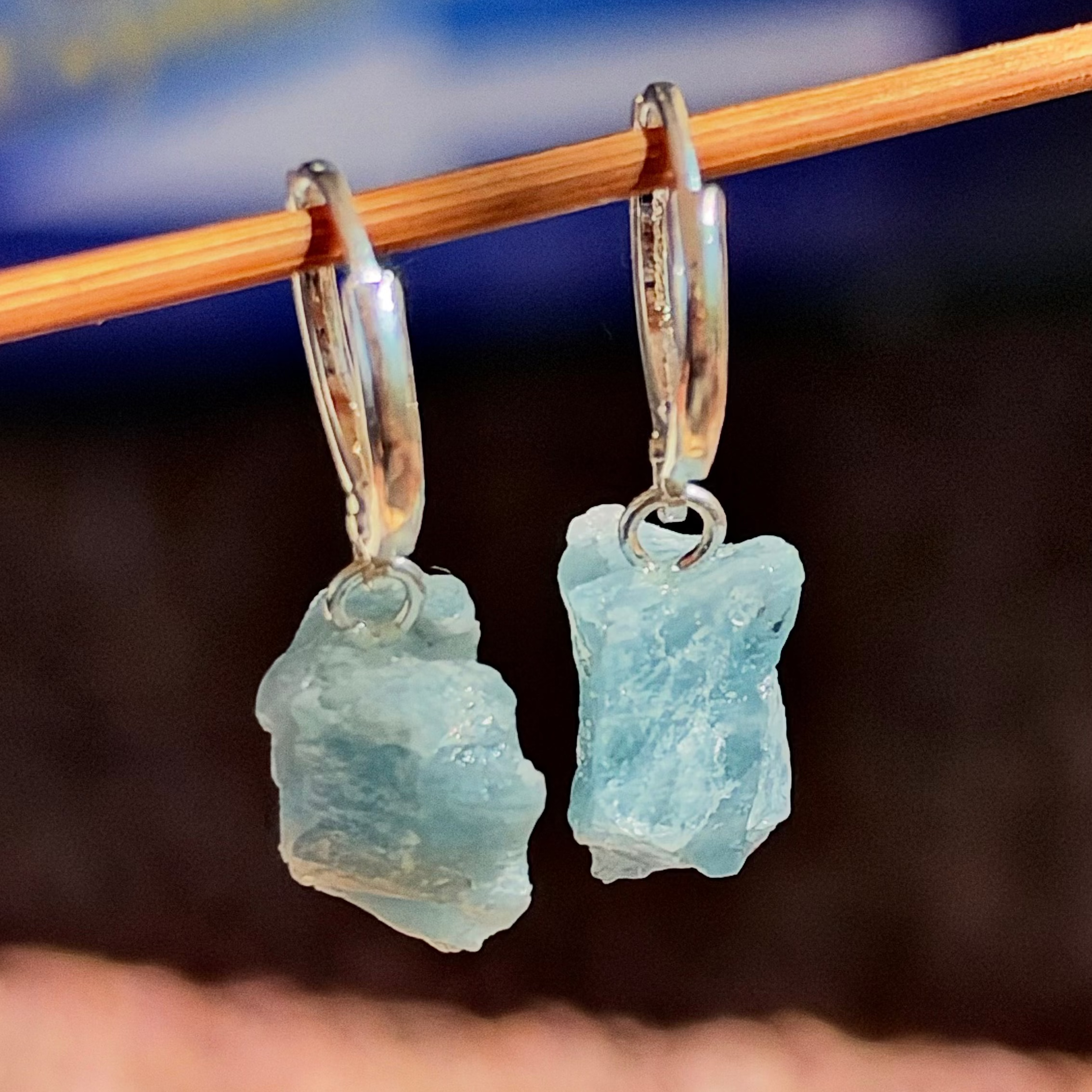 Aquamarine Raw Earrings
