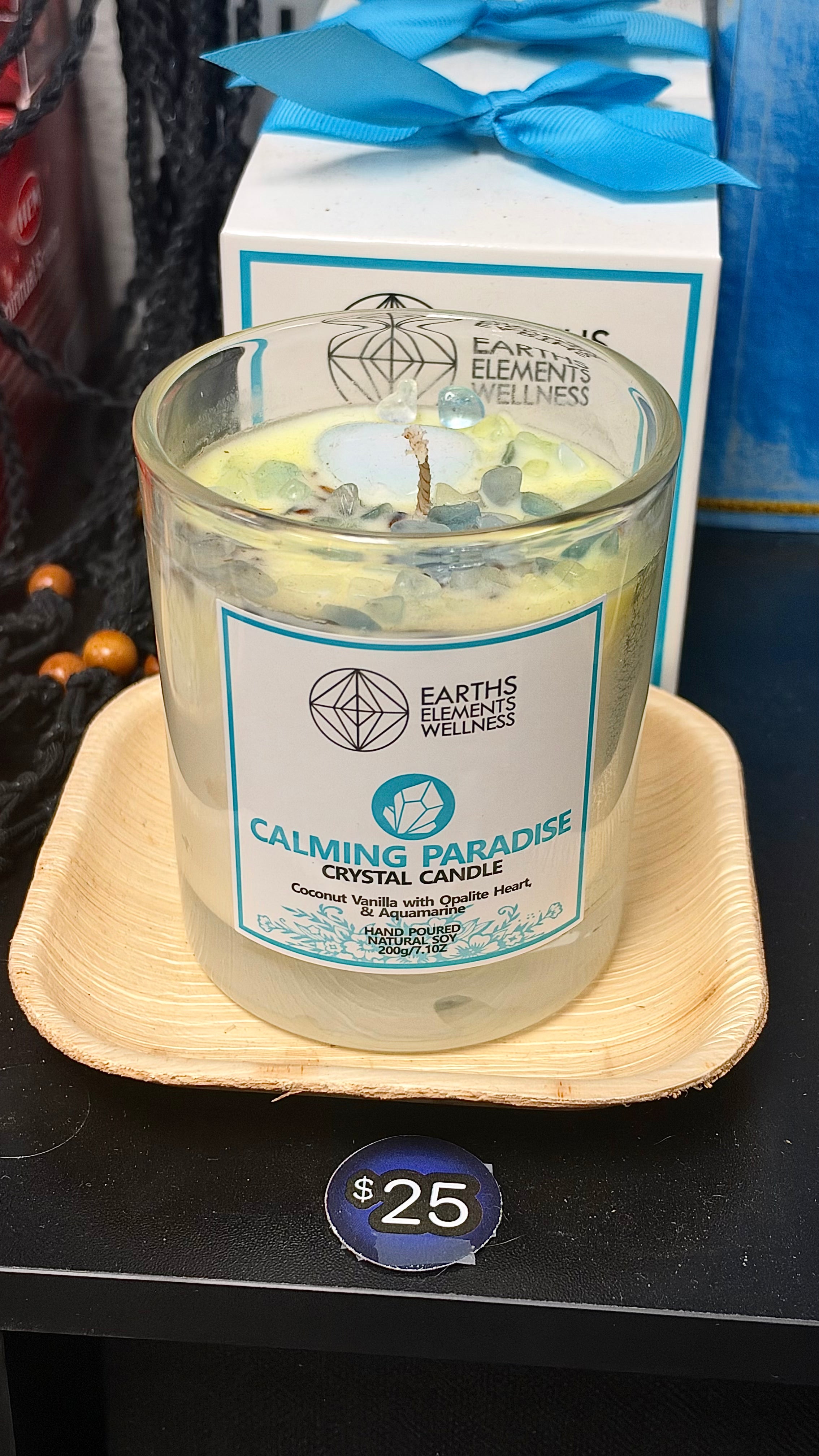 Calming Paradise - Opalite Crystal Heart & Aquamarine - Candles