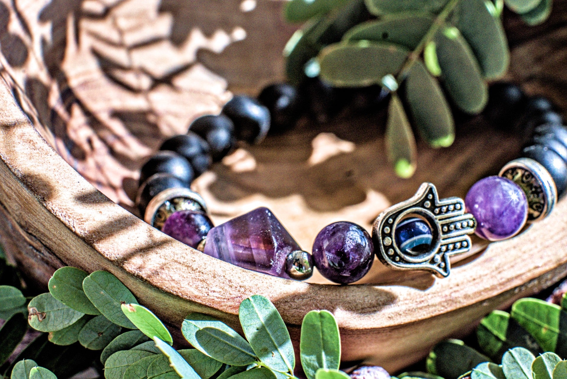 Amethyst -Pyramid Hand Charm Bracelet