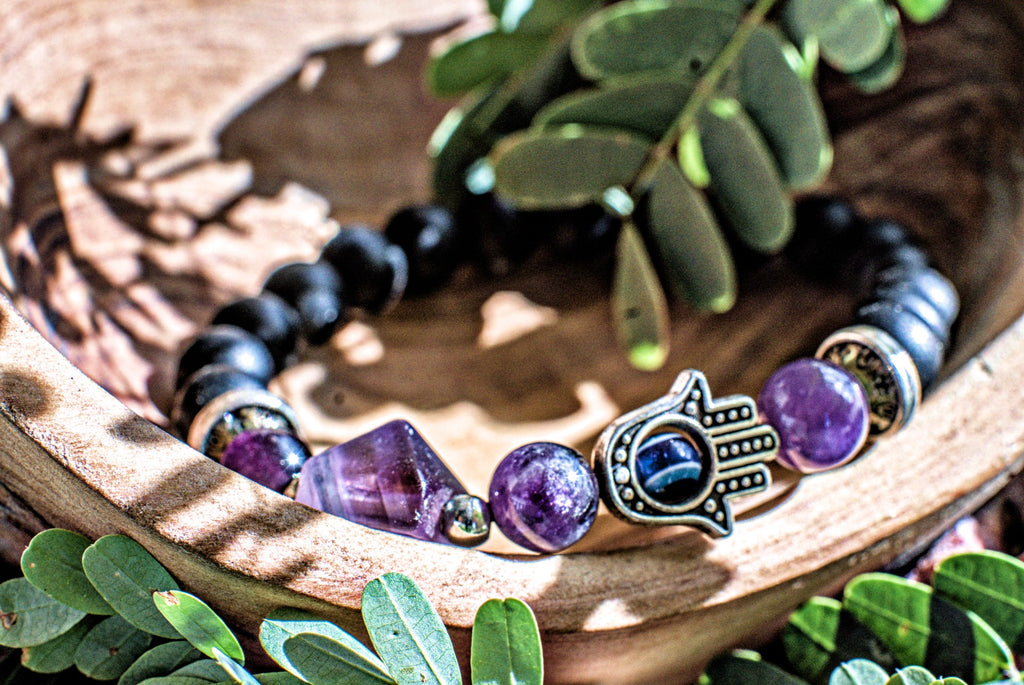 Amethyst -Pyramid Hand Charm Bracelet