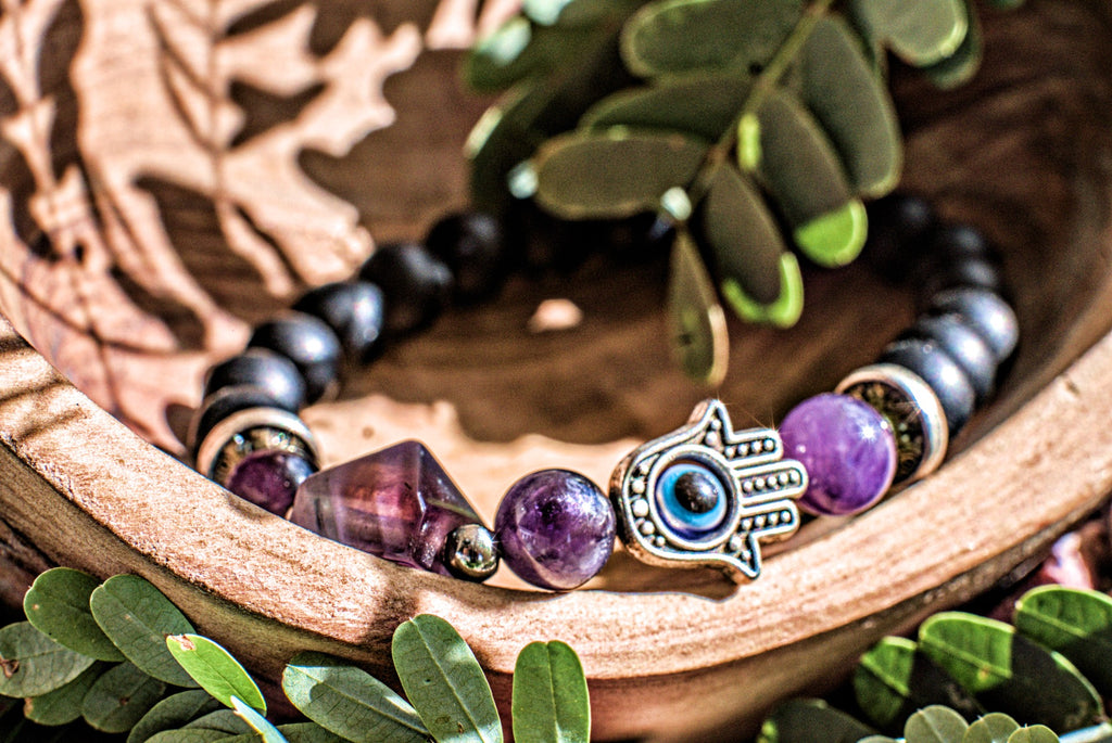 Amethyst -Pyramid Hand Charm Bracelet