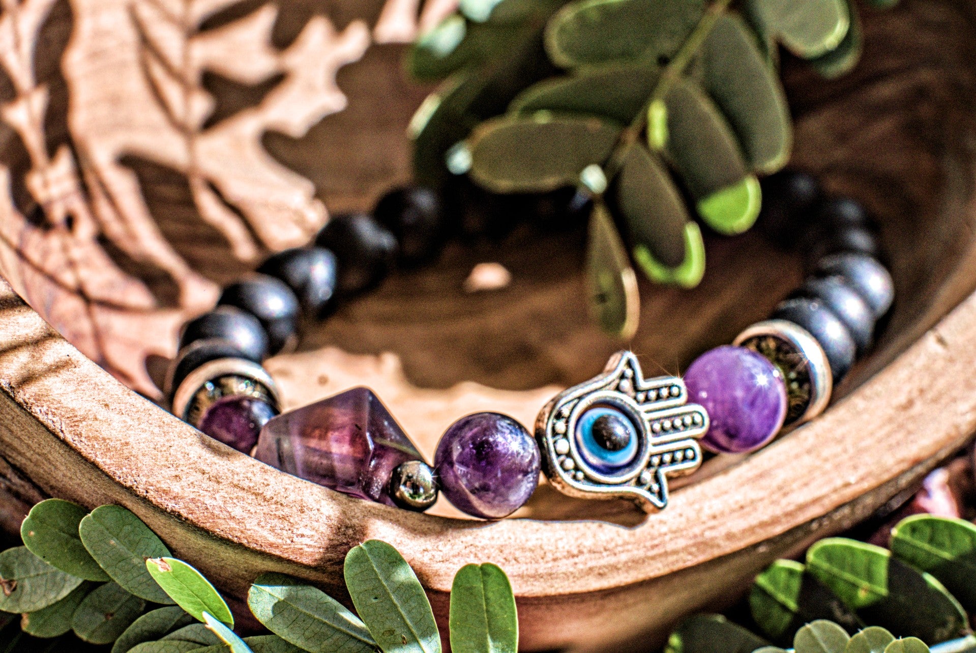 Amethyst -Pyramid Hand Charm Bracelet