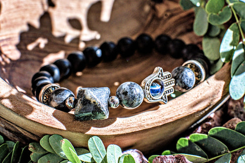 Black Spectrolite -Pyramid Hand Charm Bracelet