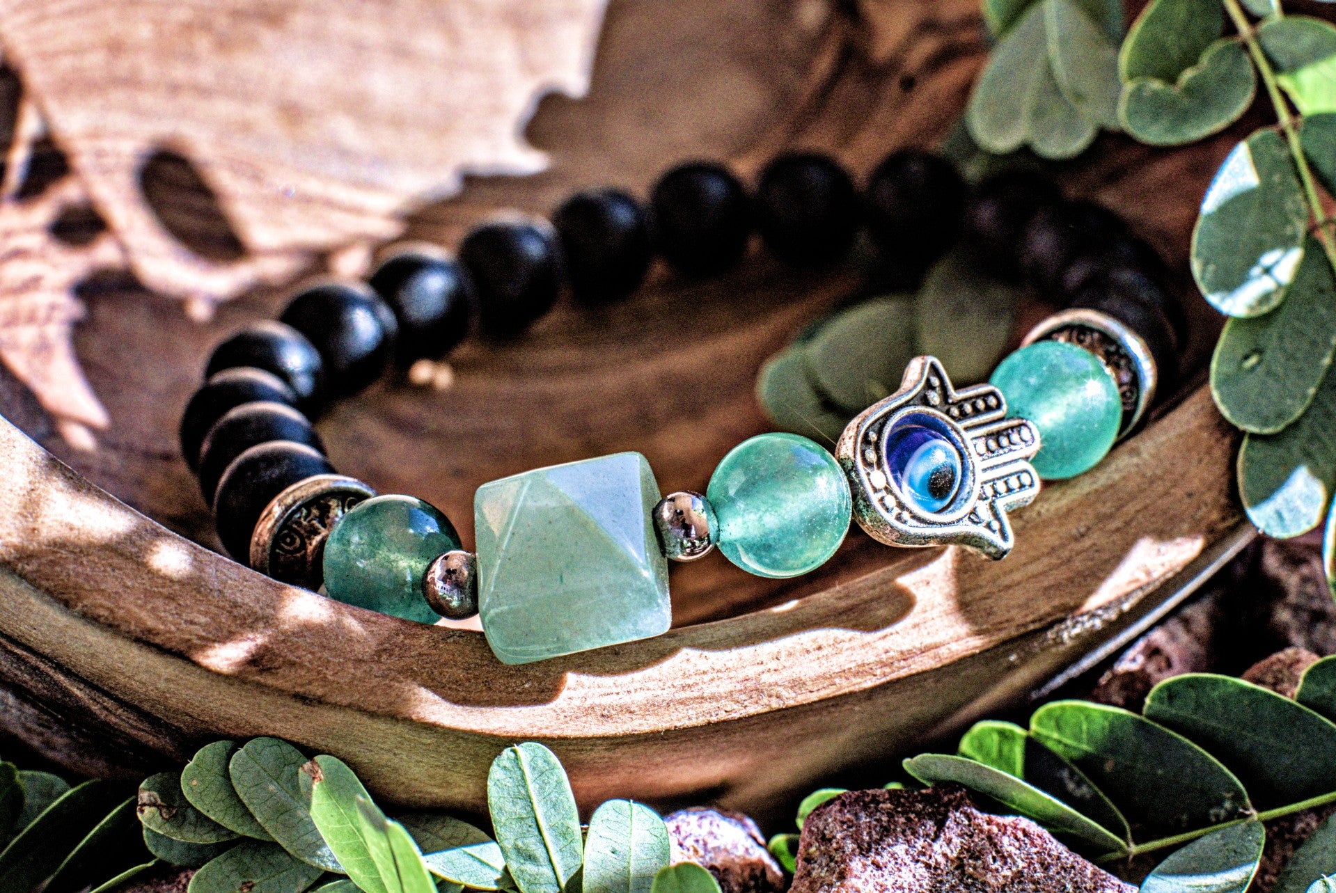 Green Aventurine -Pyramid Hand Charm Bracelet
