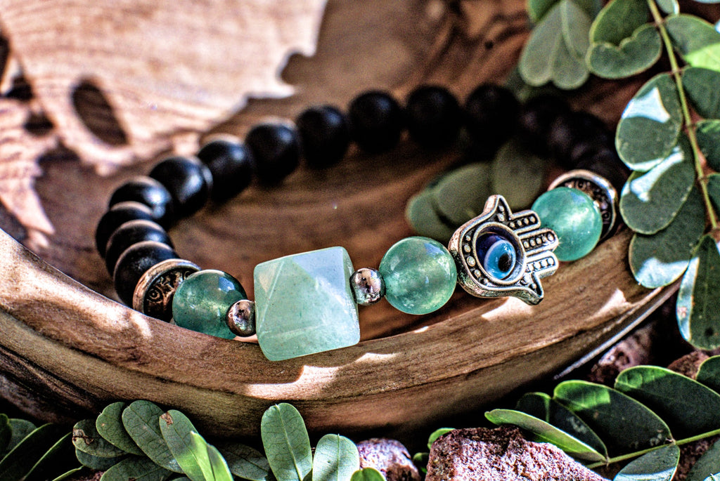 Green Aventurine -Pyramid Hand Charm Bracelet