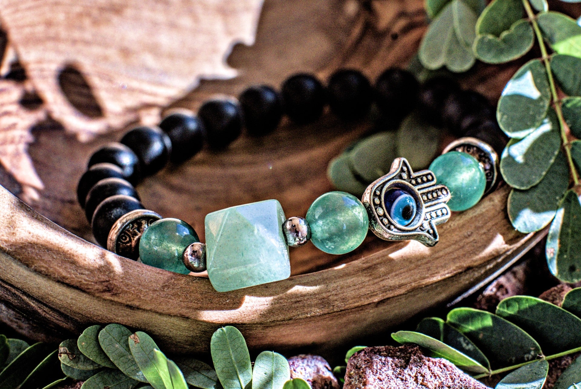 Green Aventurine -Pyramid Hand Charm Bracelet