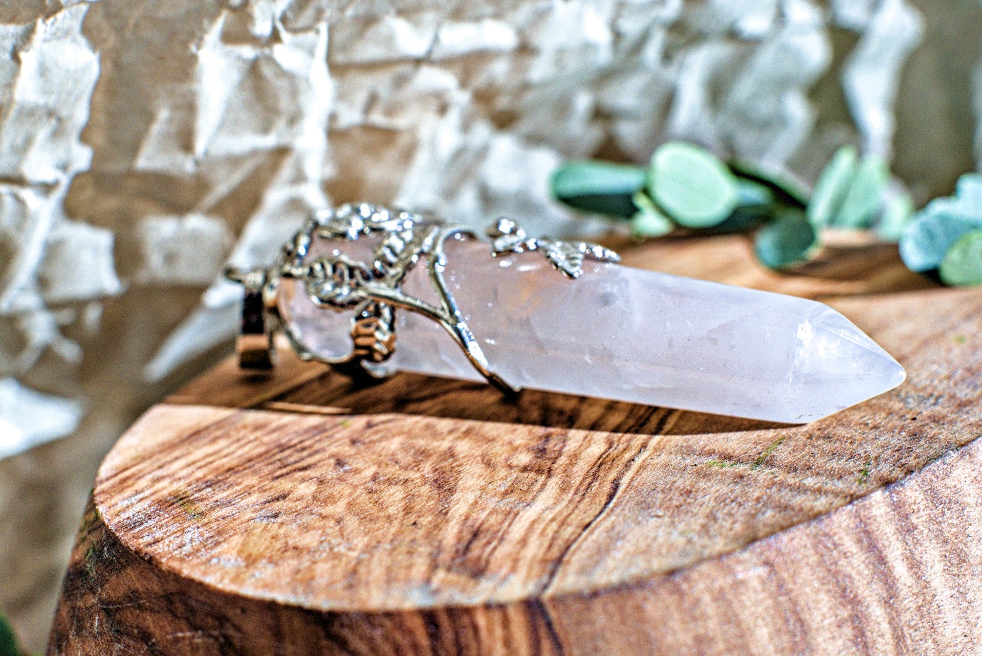 Rose Quartz -Hexagonal Wrapped Pendant