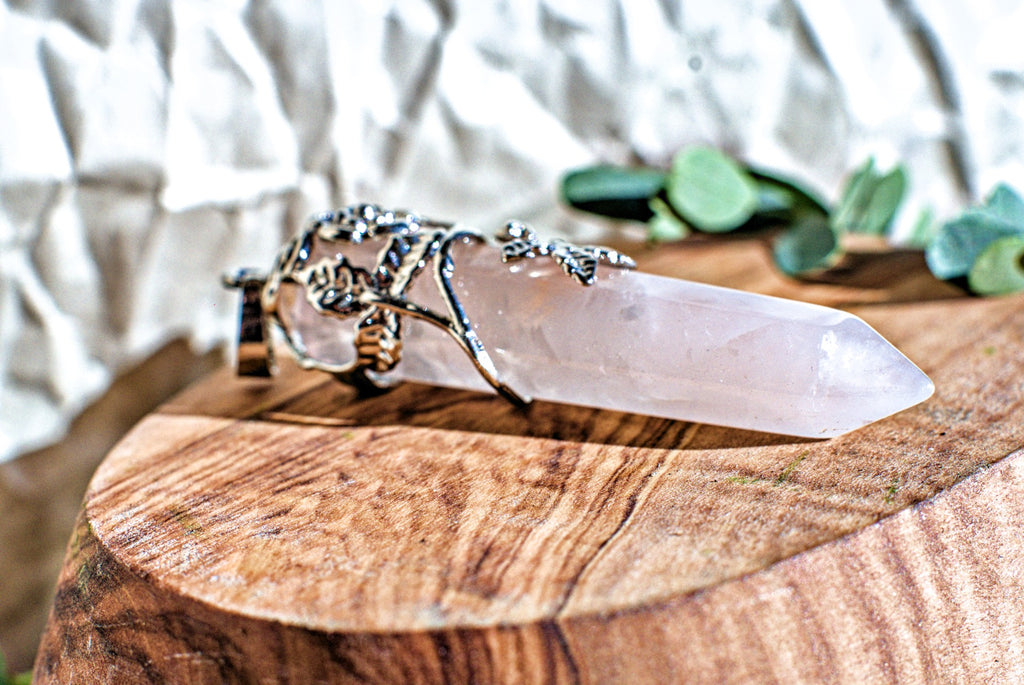 Rose Quartz -Hexagonal Wrapped Pendant