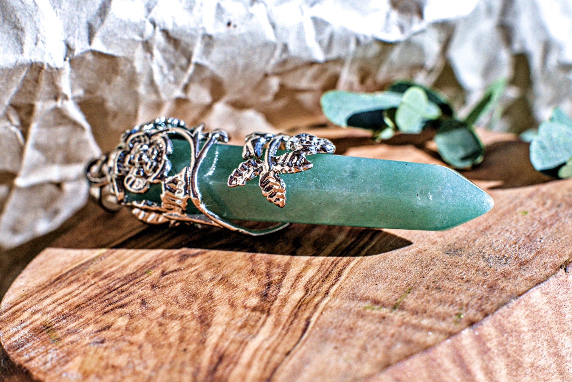 Green Aventurine -Hexagonal Wrapped Pendant