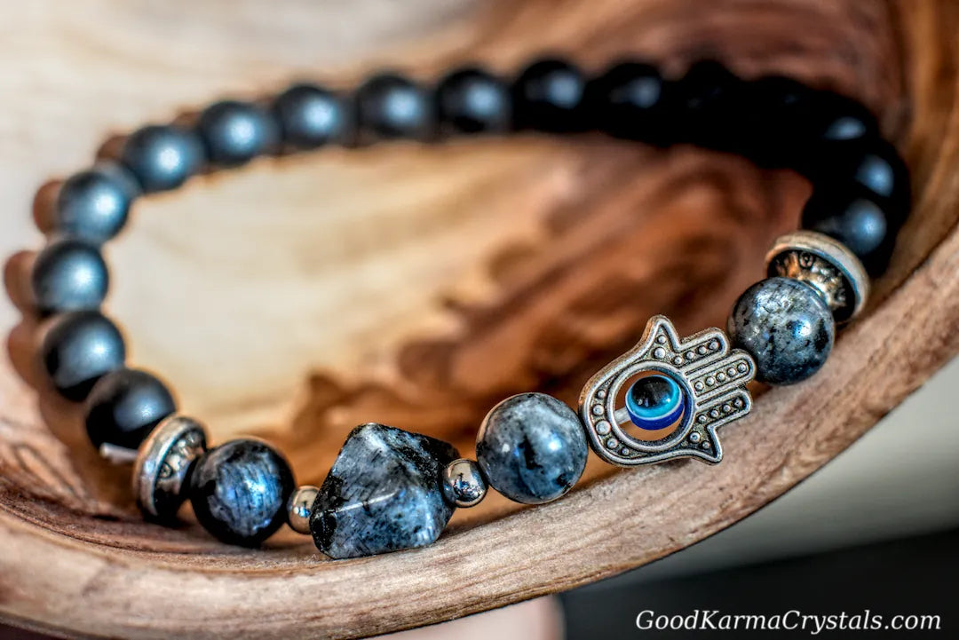 Black Spectrolite -Pyramid Hand Charm Bracelet