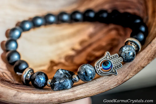 Black Spectrolite -Pyramid Hand Charm Bracelet