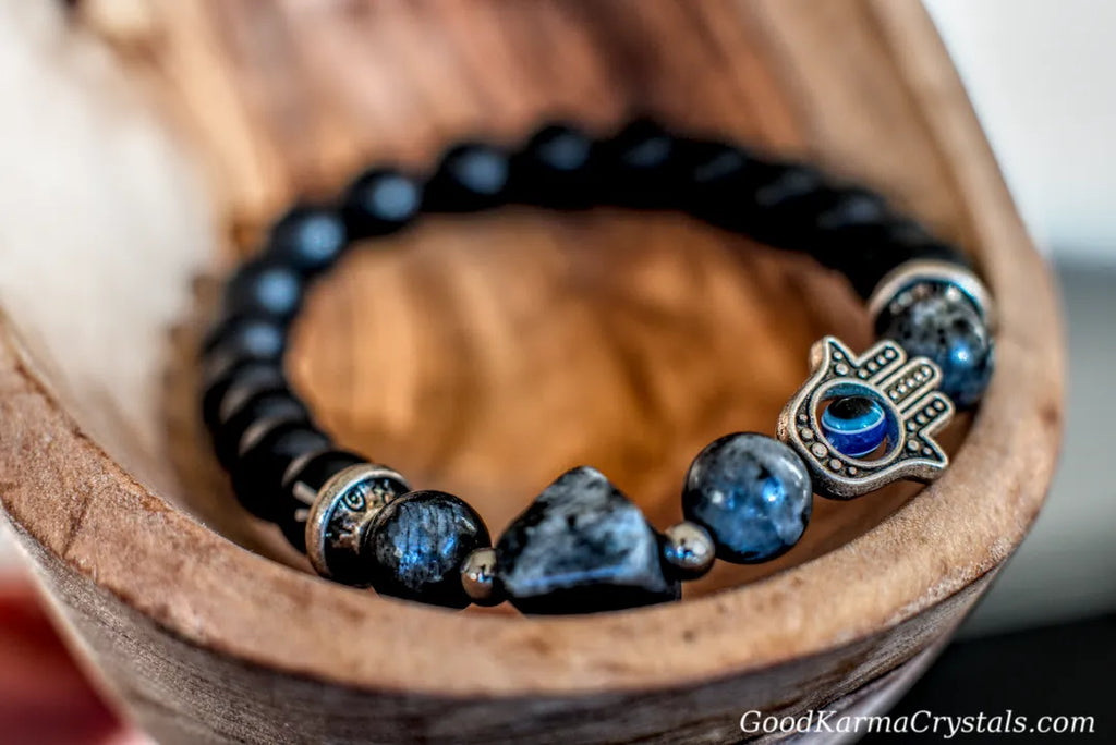 Black Spectrolite -Pyramid Hand Charm Bracelet