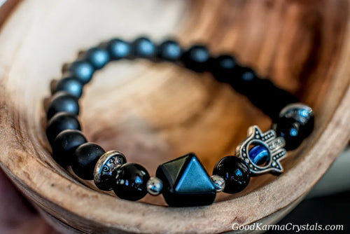 Black Obsidian -Pyramid Hand Charm Bracelet
