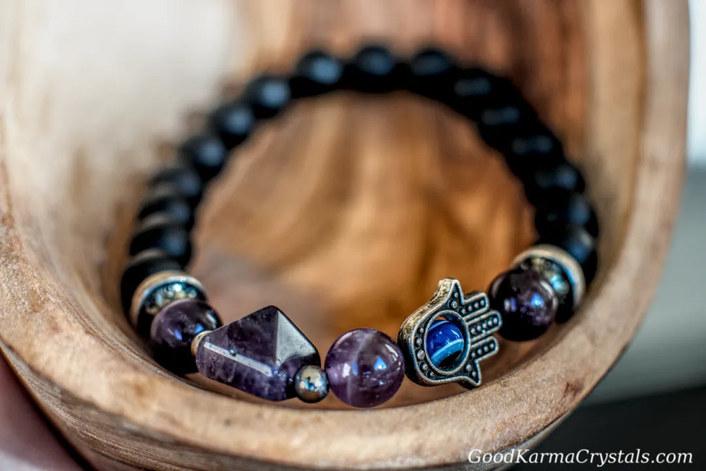 Black Obsidian -Pyramid Hand Charm Bracelet