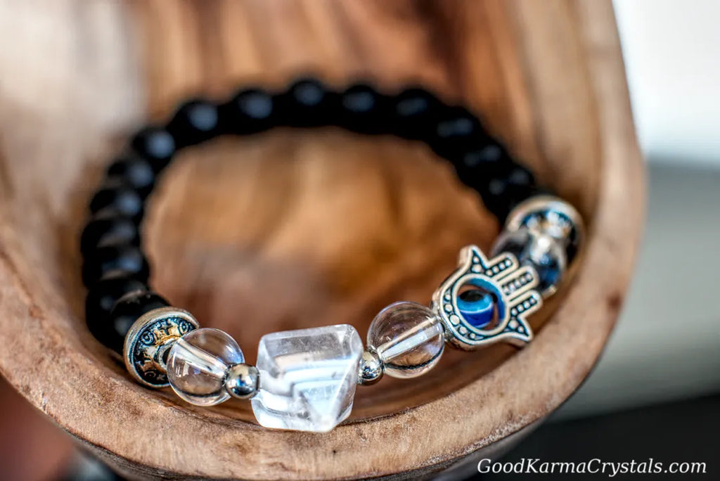 Clear Quartz -Pyramid Hand  Charm Bracelet