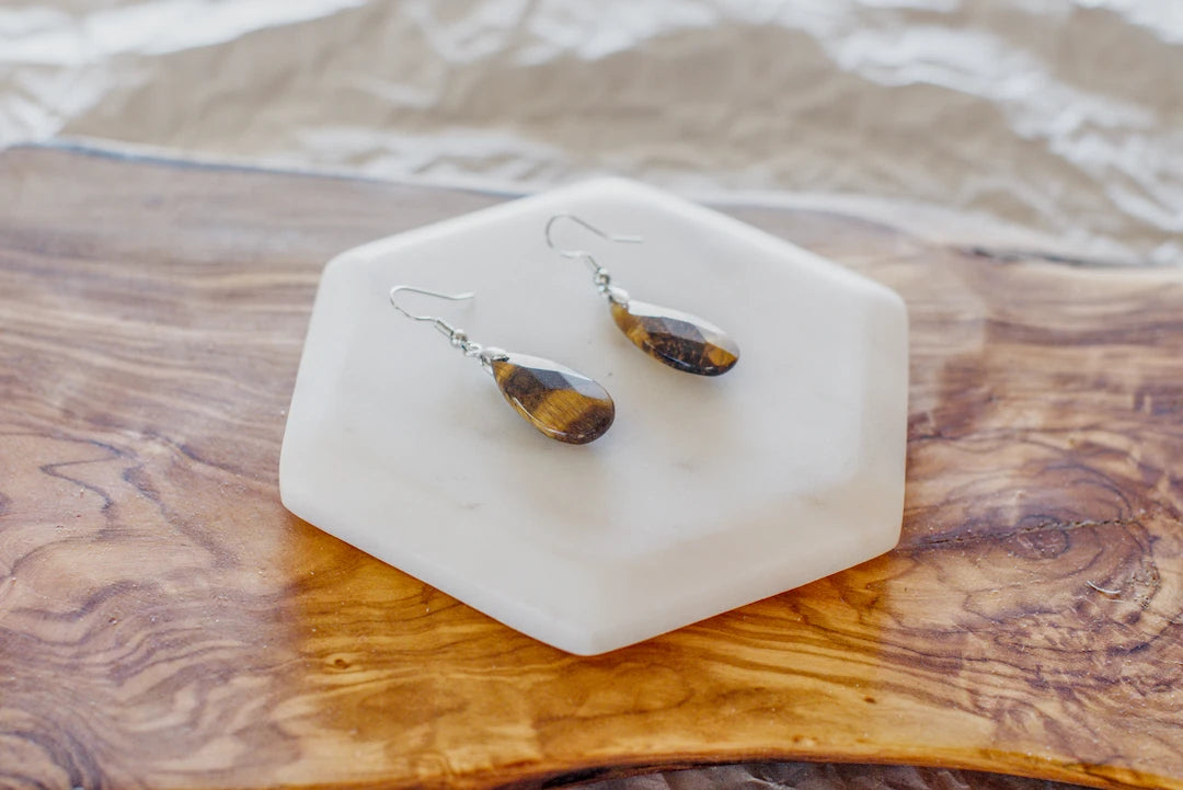 TIGERS EYE FACETED EARRINGS image 0