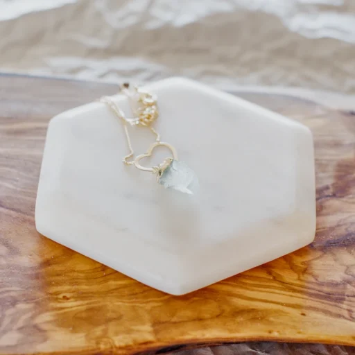 Raw Aquamarine Heart Golden Necklace