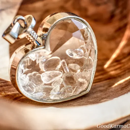 CLEAR QUARTZ HEART CHIP PENDENT